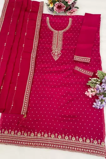 Magenta silk wedding semi stitched palazzo set