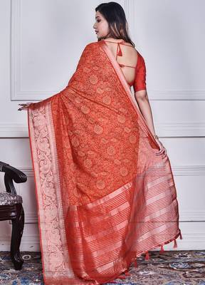 Red script printed orzanga saree 2