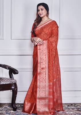 Red script printed orzanga saree 3