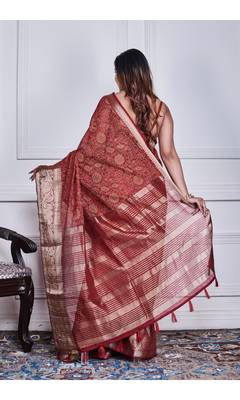 Maroon script printed orzanga saree 2