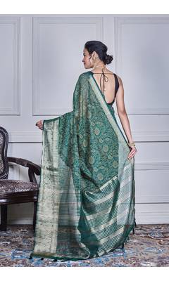 Green script printed orzanga saree 2