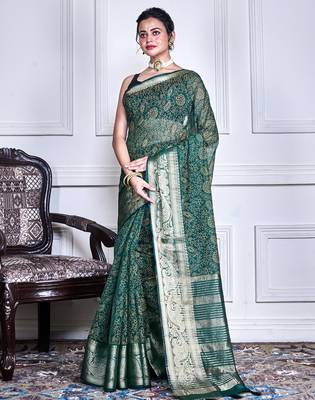 Green script printed orzanga saree 3