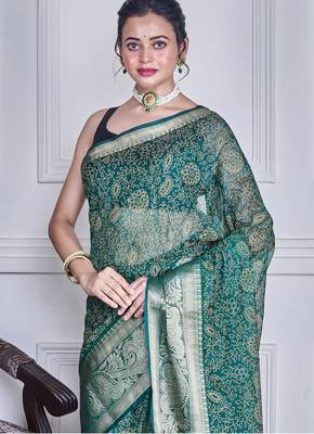 Green script printed orzanga saree 4