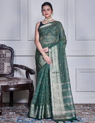 Green script printed orzanga saree 5