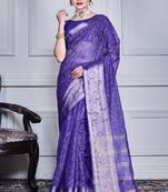 Blue script printed orzanga saree