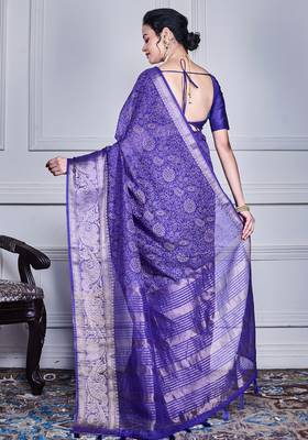 Blue script printed orzanga saree 2