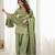 Olive green embroidered glass roman silk farshi shalwar suit set with dupatta