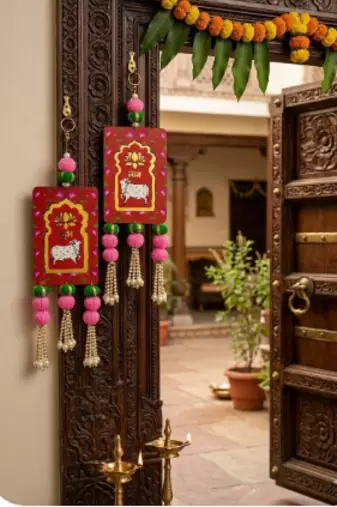 Cow Painting Latkan Hanging Diwali Decorations Wall Door Hanging decoration [Small17]
