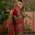 Magenta position print with zari weaving saree with contrast blouse piece