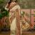 White position print with zari weaving saree with contrast blouse piece