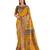 Mustard position print with zari weaving saree with contrast blouse piece