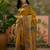 Mustard position print with zari weaving saree with contrast blouse piece