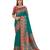 Teal position print with zari weaving saree with contrast blouse piece