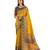 Yellow position print with zari weaving saree with contrast blouse piece