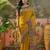 Yellow position print with zari weaving saree with contrast blouse piece