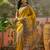 Yellow position print with zari weaving saree with contrast blouse piece