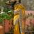 Yellow position print with zari weaving saree with contrast blouse piece
