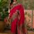 Magenta position print with zari weaving saree with contrast blouse piece