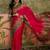 Magenta position print with zari weaving saree with contrast blouse piece