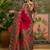 Magenta position print with zari weaving saree with contrast blouse piece