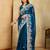 Teal embroidery work rangoli silk party wear saree with plain blouse piece