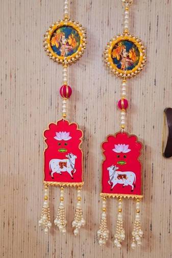 Shubh Labh Radha Krishna Hangings for Home Decoration 1 Pair, (Small20)