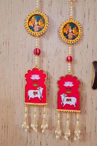 Shubh Labh Radha Krishna Hangings for Home Decoration 1 Pair, (Small20)
