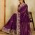 Purple embroidery work rangoli silk party wear saree with plain blouse piece