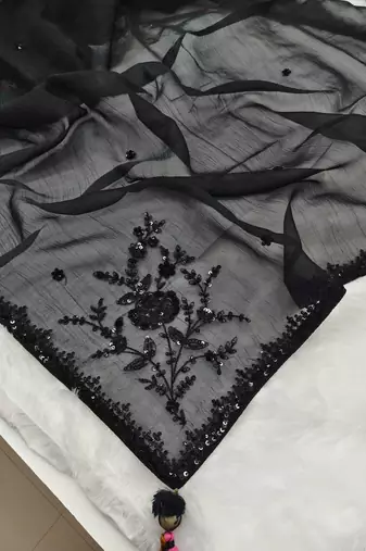Black embroidery crush tissue fancy saree with blouse piece