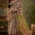 Cream brown linen digital print work saree with unstitched blouse piece