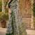 White green linen digital print work saree with unstitched blouse piece