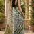 White green linen digital print work saree with unstitched blouse piece