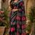 Black linen digital print work saree with unstitched blouse piece