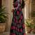 Black linen digital print work saree with unstitched blouse piece