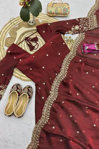 Heavy fendy silk embroidered sequince work wedding kurta set