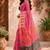 Pink green linen digital print work saree with unstitched blouse piece