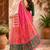 Pink green linen digital print work saree with unstitched blouse piece
