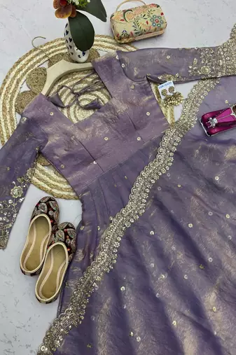 Heavy fendy silk embroidered sequince work wedding kurta set