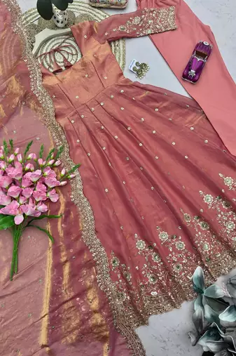 Heavy fendy silk embroidered sequince work wedding kurta set