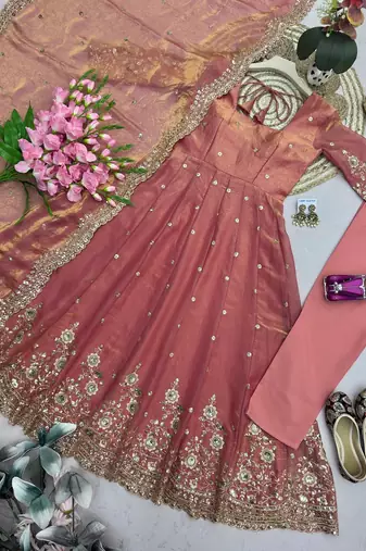 Heavy fendy silk embroidered sequince work wedding kurta set