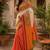 White orange linen digital print work saree with unstitched blouse piece