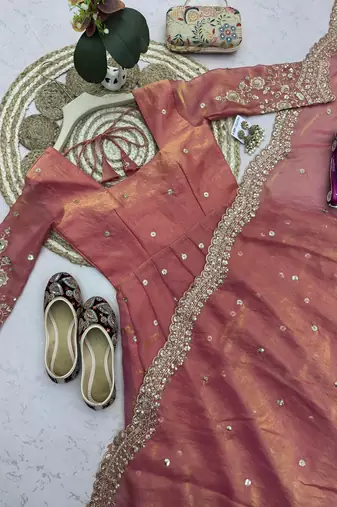 Heavy fendy silk embroidered sequince work wedding kurta set