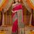 Pink viscose silk position print saree with contrast blouse piece