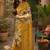 Off white yellow linen digital print work saree with unstitched blouse piece