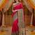 Pink viscose silk position print saree with contrast blouse piece