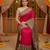 Pink viscose silk position print saree with contrast blouse piece