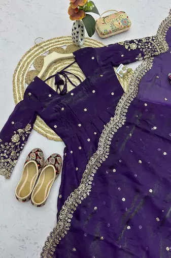 Heavy fendy silk embroidered sequince work wedding kurta set