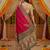 Pink viscose silk position print saree with contrast blouse piece