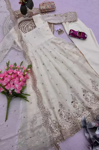 Heavy fendy silk embroidered sequince work wedding kurta set
