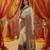 Off white viscose silk position print saree with contrast blouse piece